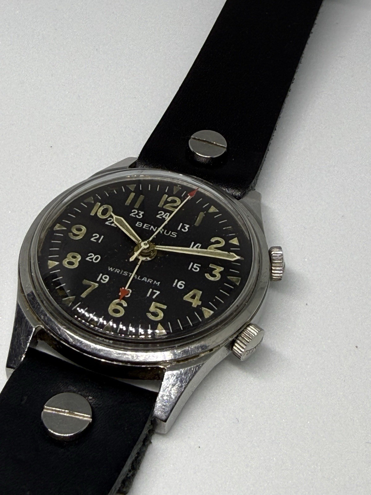 Benrus Vintage 3021 “Steve McQueen” Rare Dual Crown Alarm Watch 1960’s