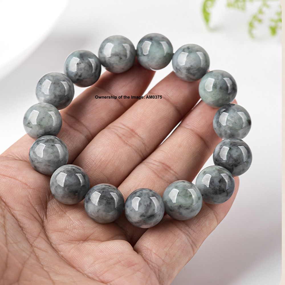 Natural Grade A Jade 13mm Gray Bead Stretch Bracelet Women Men Bracelet 16-18cm