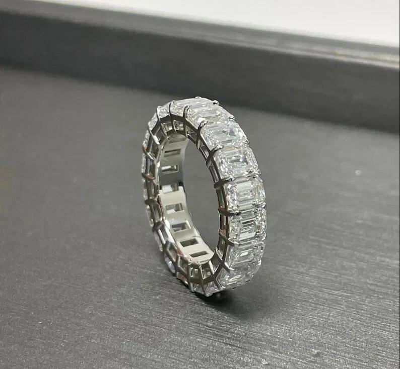 4.60 Ct Emerald Cut Eternity Natural Diamond Wedding Band 950 Platinum Size 6 7