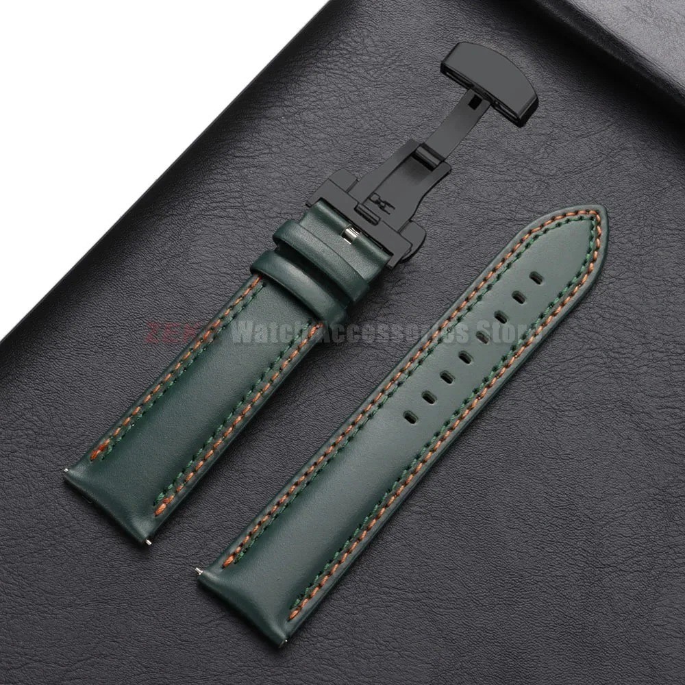 Genuine Calfskin Leather Watch Band 18mm 20mm 22mm 24mm Butterfly Buckle Strap