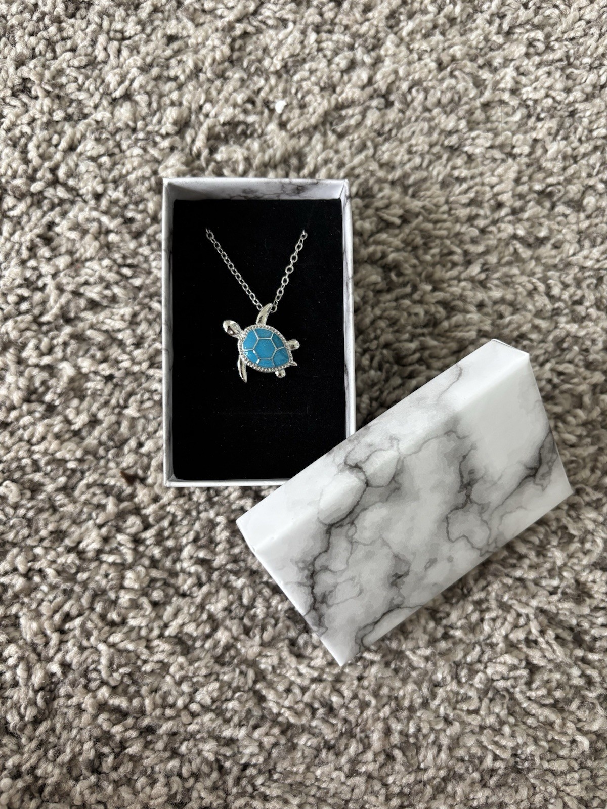 Blue And Sliver Colored Sea Turtle Necklace With Lobster Clasp