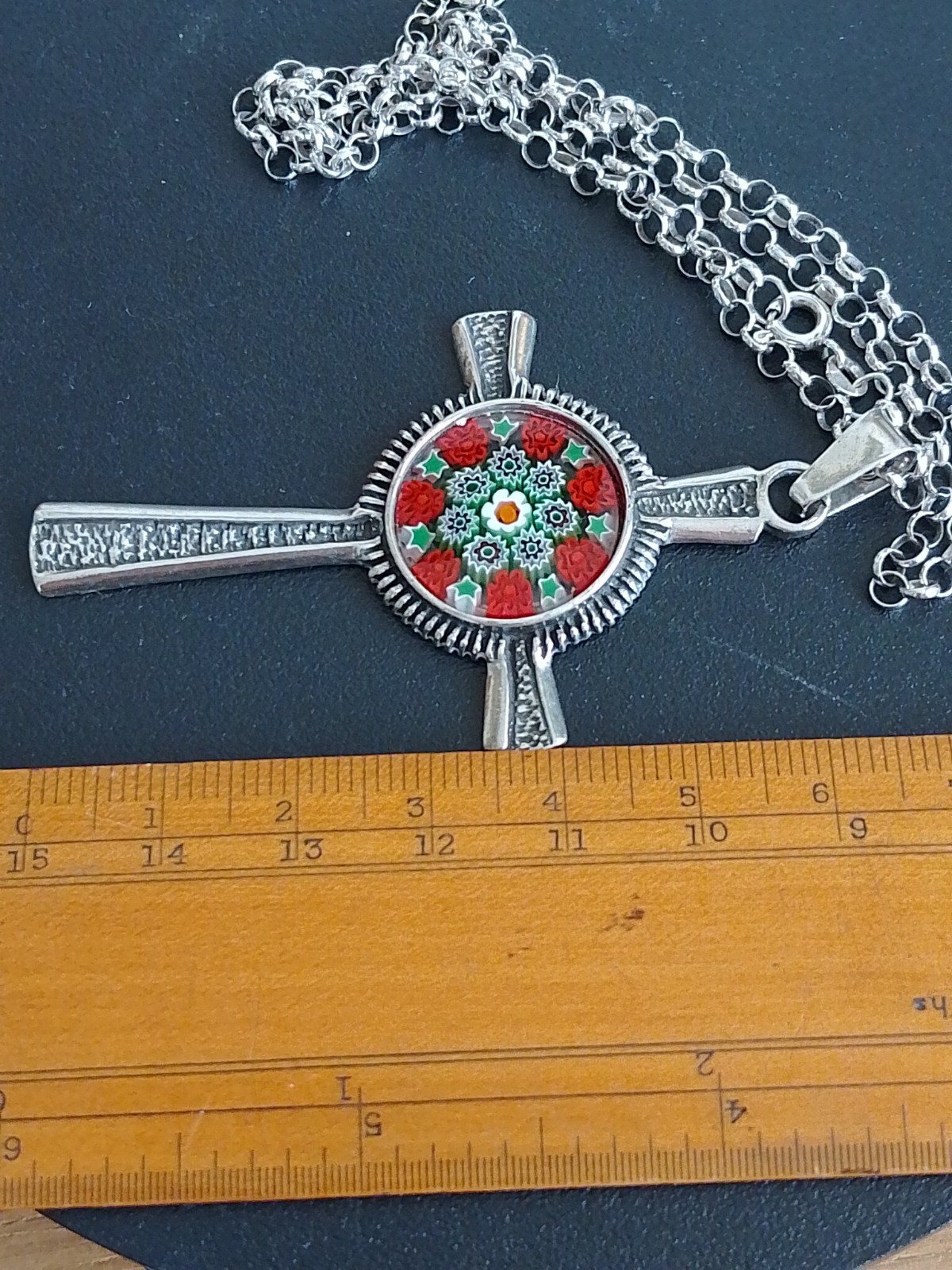 Superb 925 Sterling Silver & Millefiori Cross Necklace by Anna Marrone – 156 VE