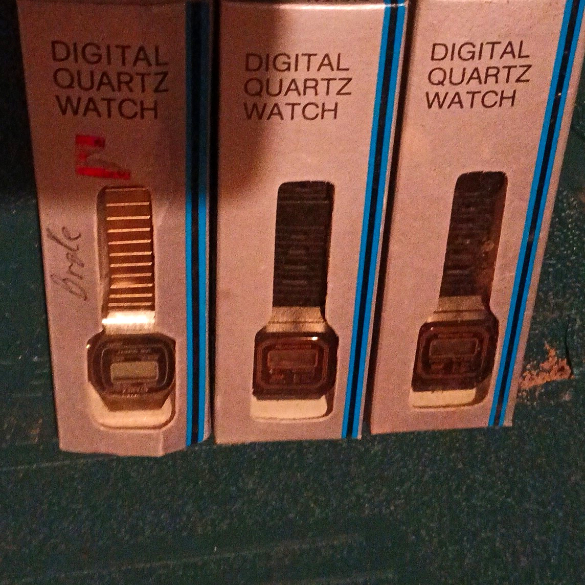 Lot of 3 Vintage 1980s Digital Quartz Rectangle Watches Black/Silver w/ Boxes