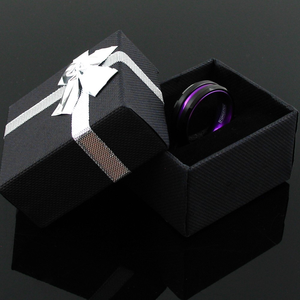 6/8mm Black Tungsten Carbide Ring Purple Stripe Wedding Band -Engraving Avail.