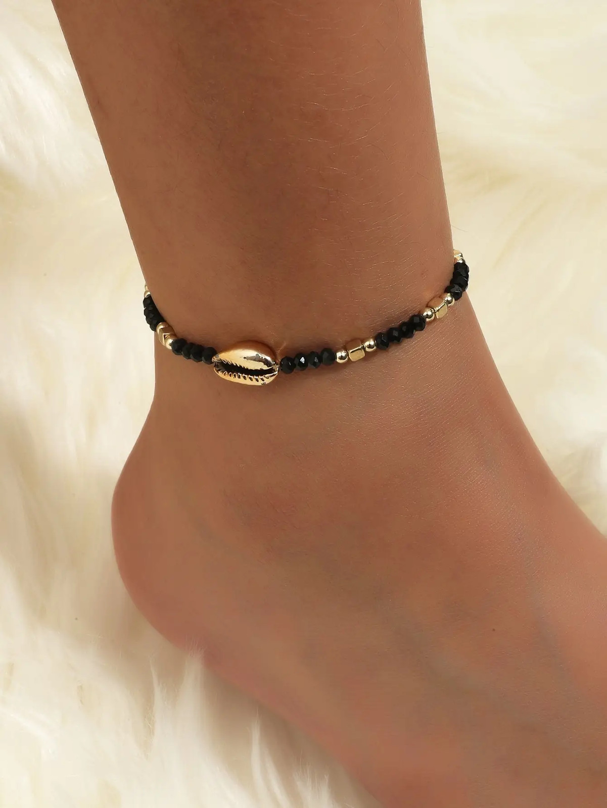 1 Seaside Beach Style String Color Bead Crystal Shell Ankle Ankle Anklet Women’s