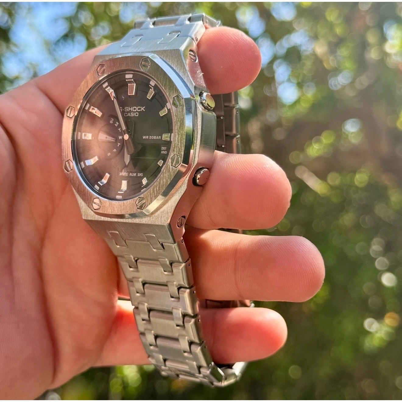 Casio G-Shock GA-2100SB-1AER Custom Full Steel Silver Watch w/ Box & Case