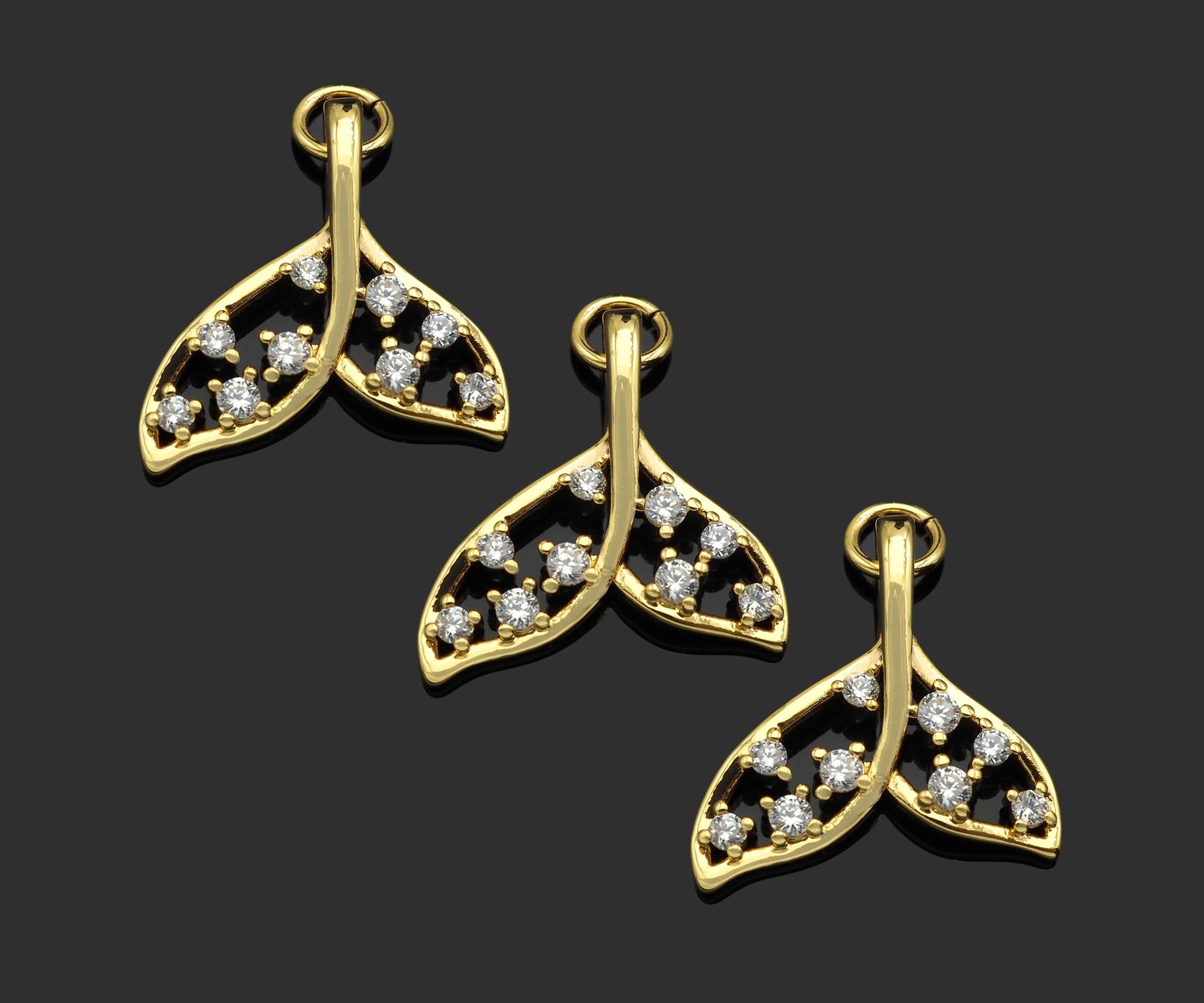 CZ Micro Pave Whale Tail Shape Pendan,18K Gold Charm, Necklace Bracelet Charm