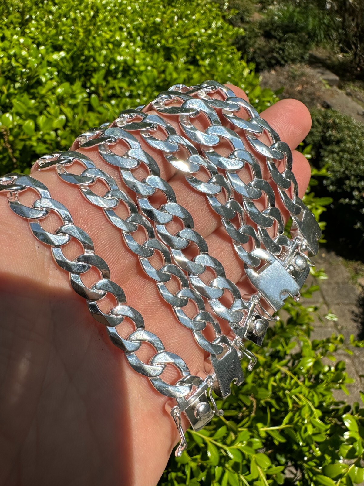 Flat Curb Cuban Link Chain Bracelet Real 925 Sterling Silver Sleek Box Clasp