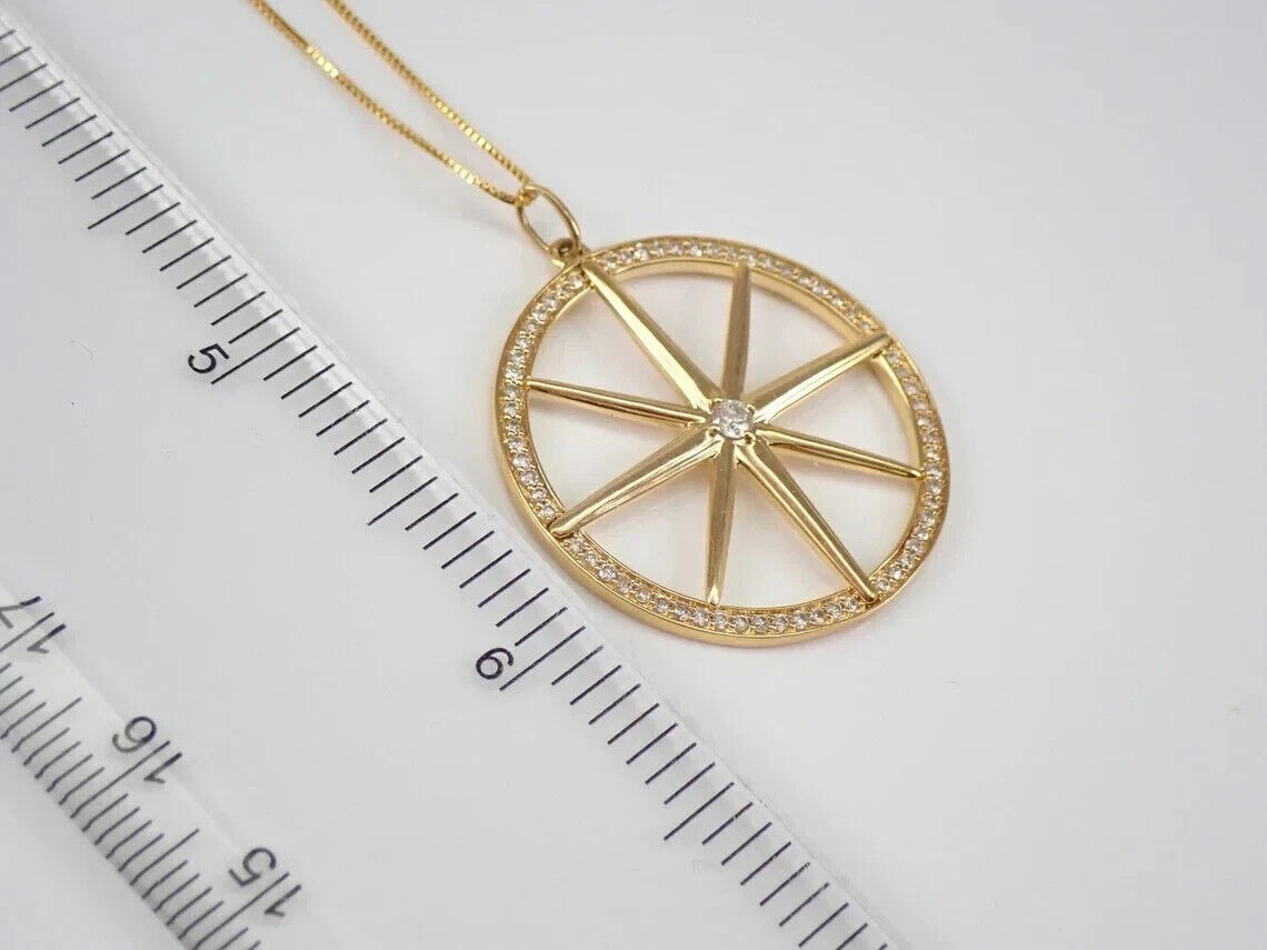 1.00Ct Natural Moissanite Round COMPASS Pendant Real 10K Yellow Gold