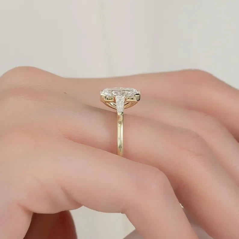 3CT Radiant Moissanite Half Bezel Engagement Ring In 14k Yellow Gold Plated