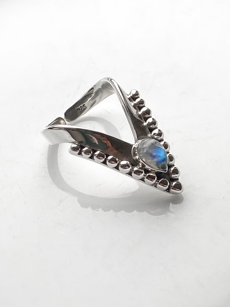 Moonstone Chevron Ring925 Sterling Silver Band &Statement Handmade Ring All size
