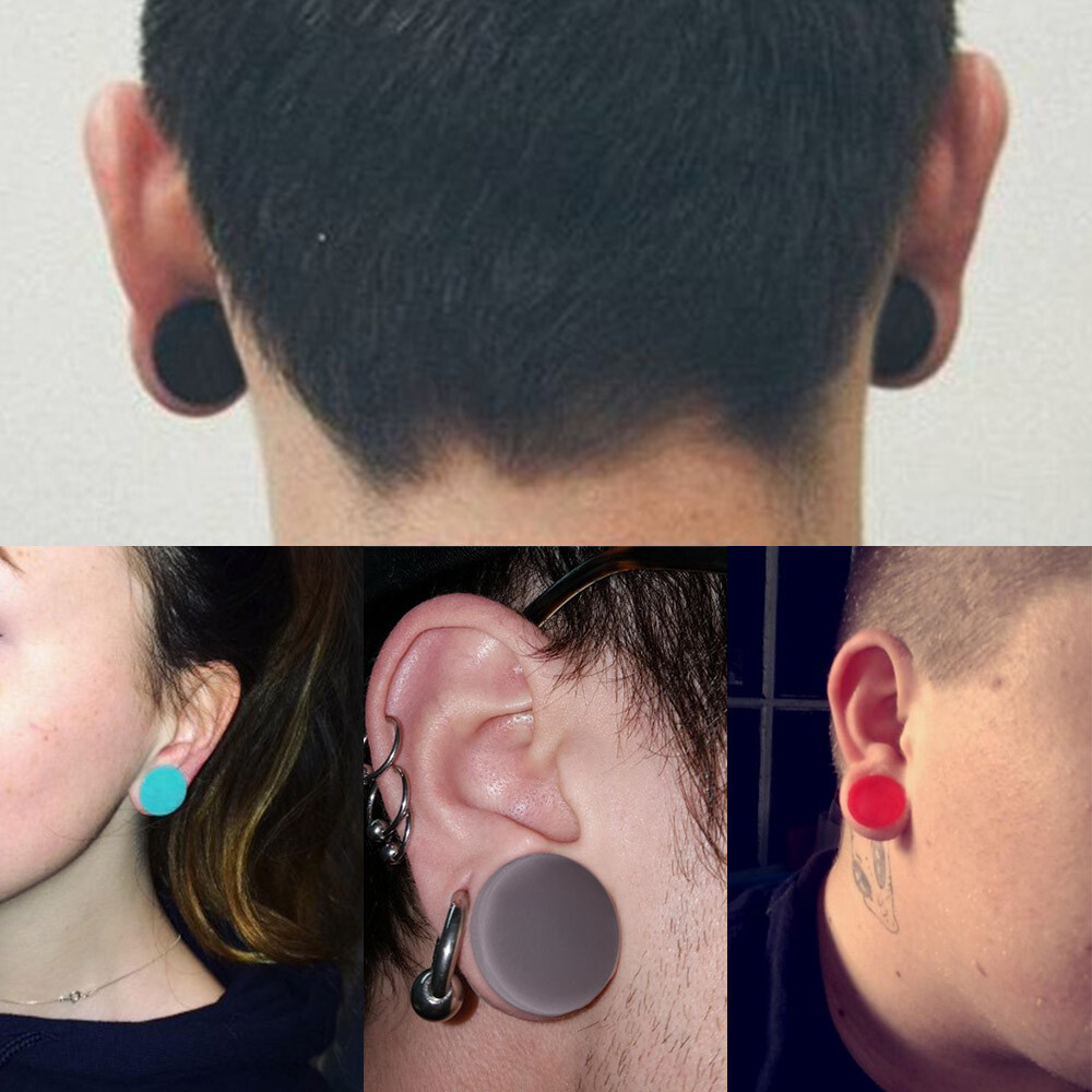 2Pcs Silicone Ear Gauges Double Flared Saddle Ear Tunnels Plug Piercing 2g-3/4″