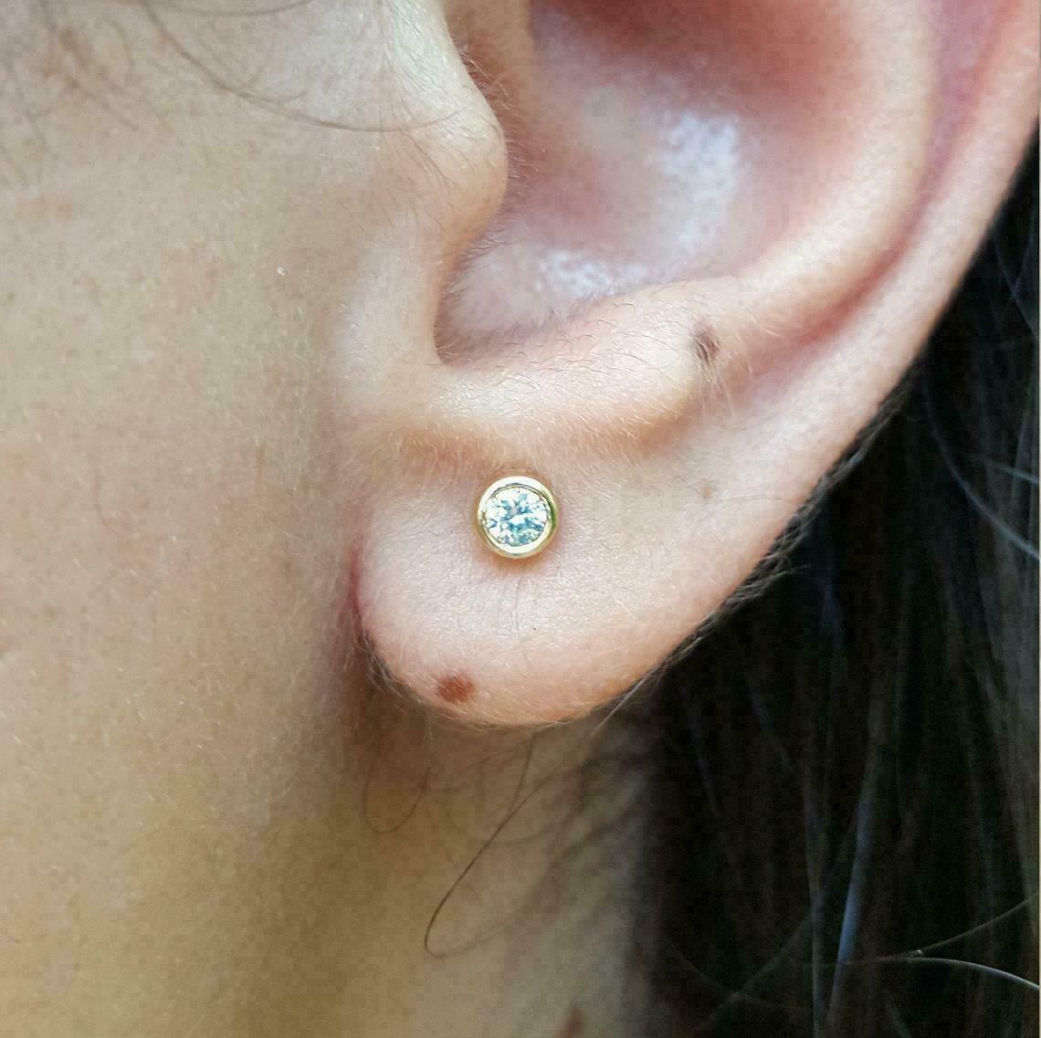 0.50Ct Round Cut Lab Created Diamond Bezel Stud Earring 14k Yellow Gold Finish