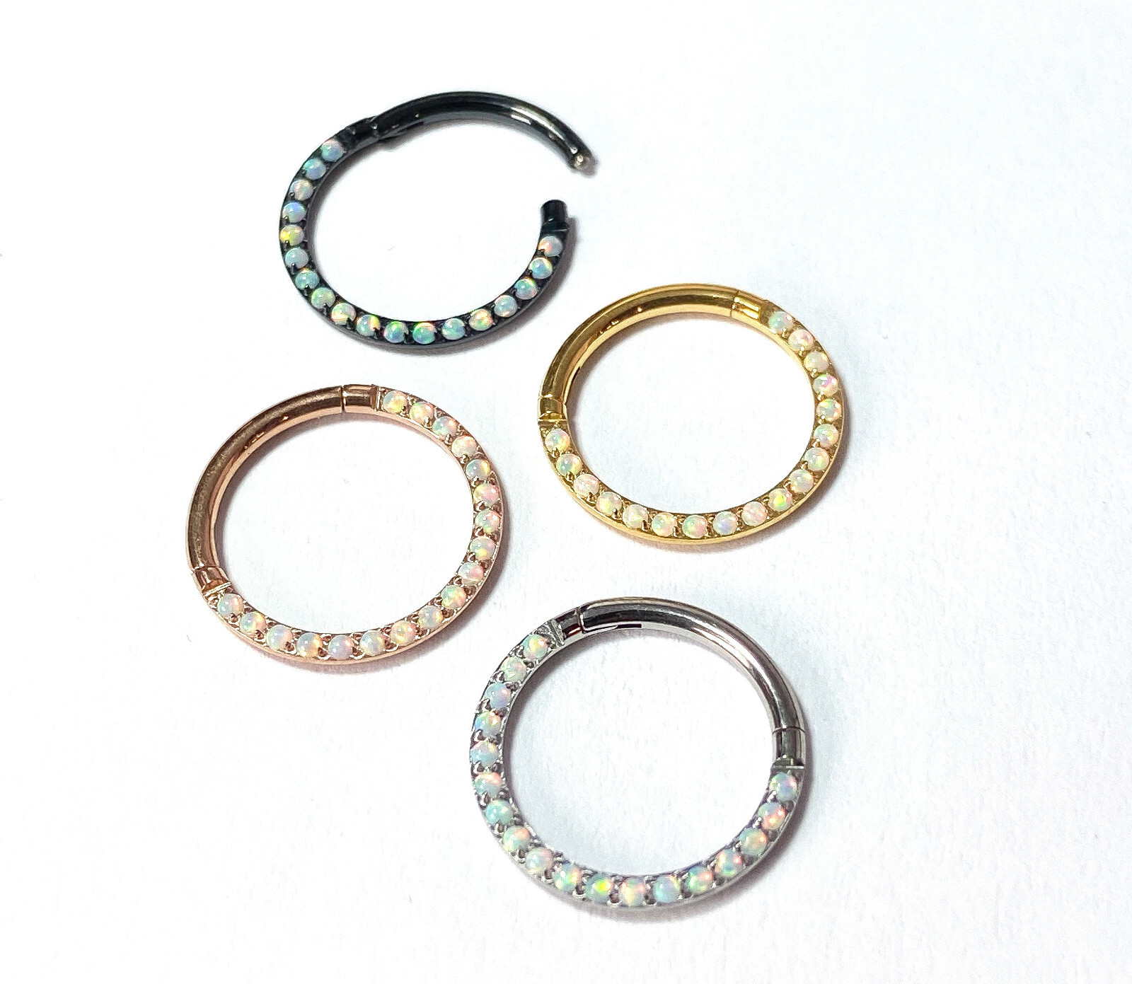 1pc Implant Grade Titanium Opal Paved Front Hinged Segment Ring Septum Clicker