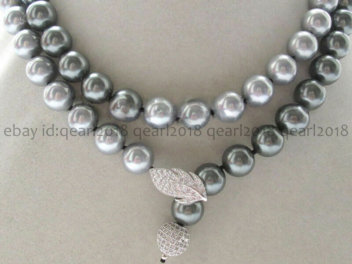 Silver Gray South Sea Shell Pearl Round Beads Necklace 14-50” 8/10/12/14mm