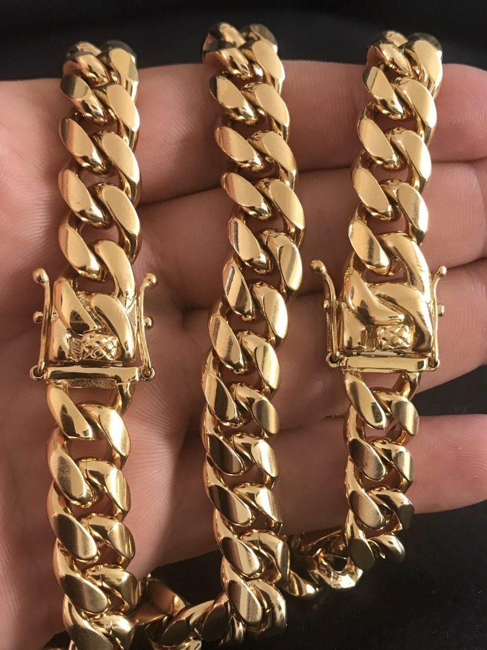 12mm Men’s Miami Cuban Link Bracelet & Chain Set 18k Gold Plated Stainless Steel