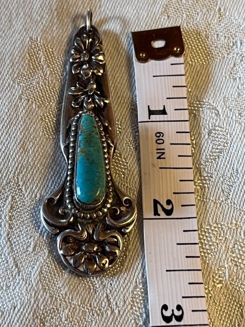 Turquoise Sterling Pendant Signed J Caudle 1970s to early 1980s