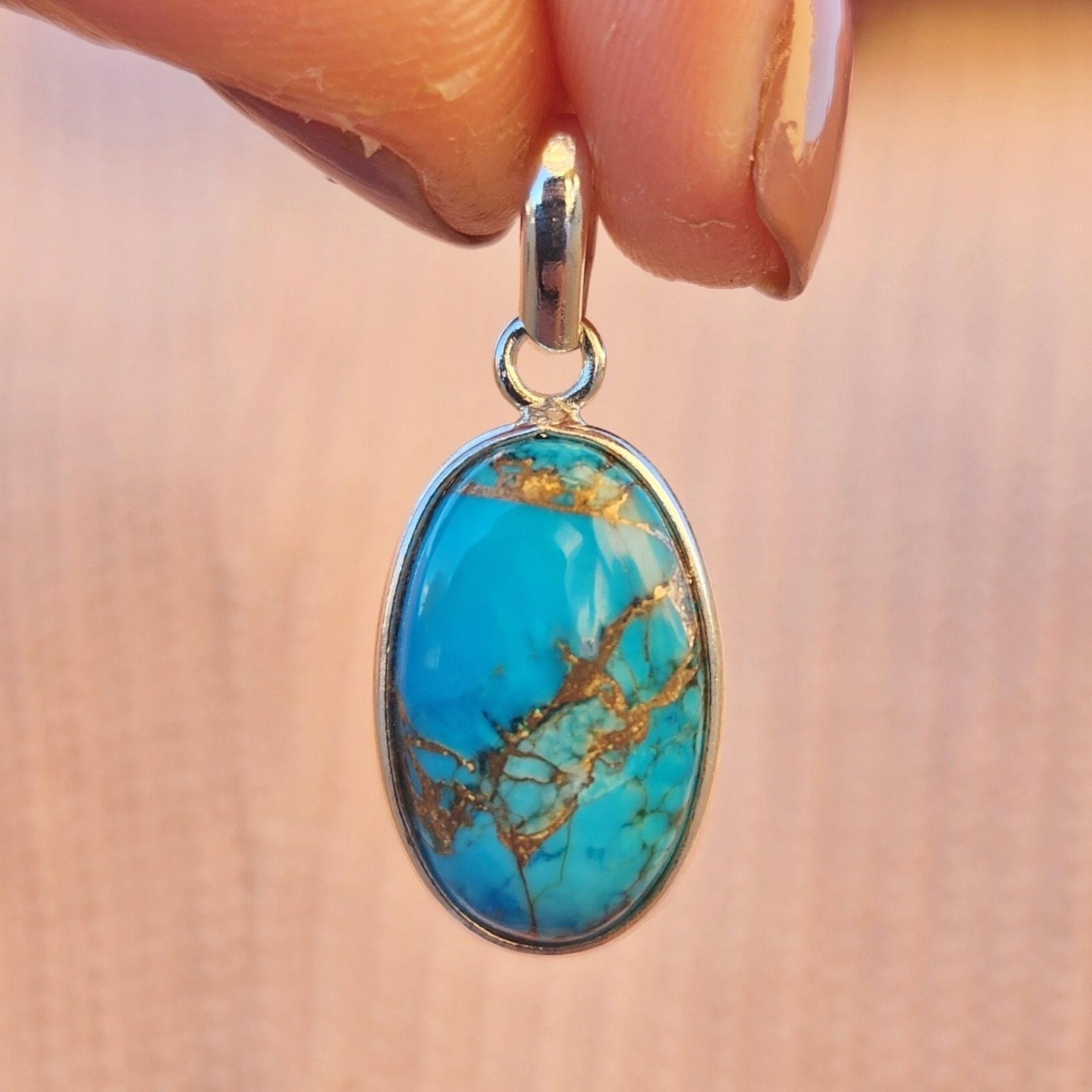Genuine Turquoise Pendant, Sterling Silver Copper Turquoise Pendant, USA Seller