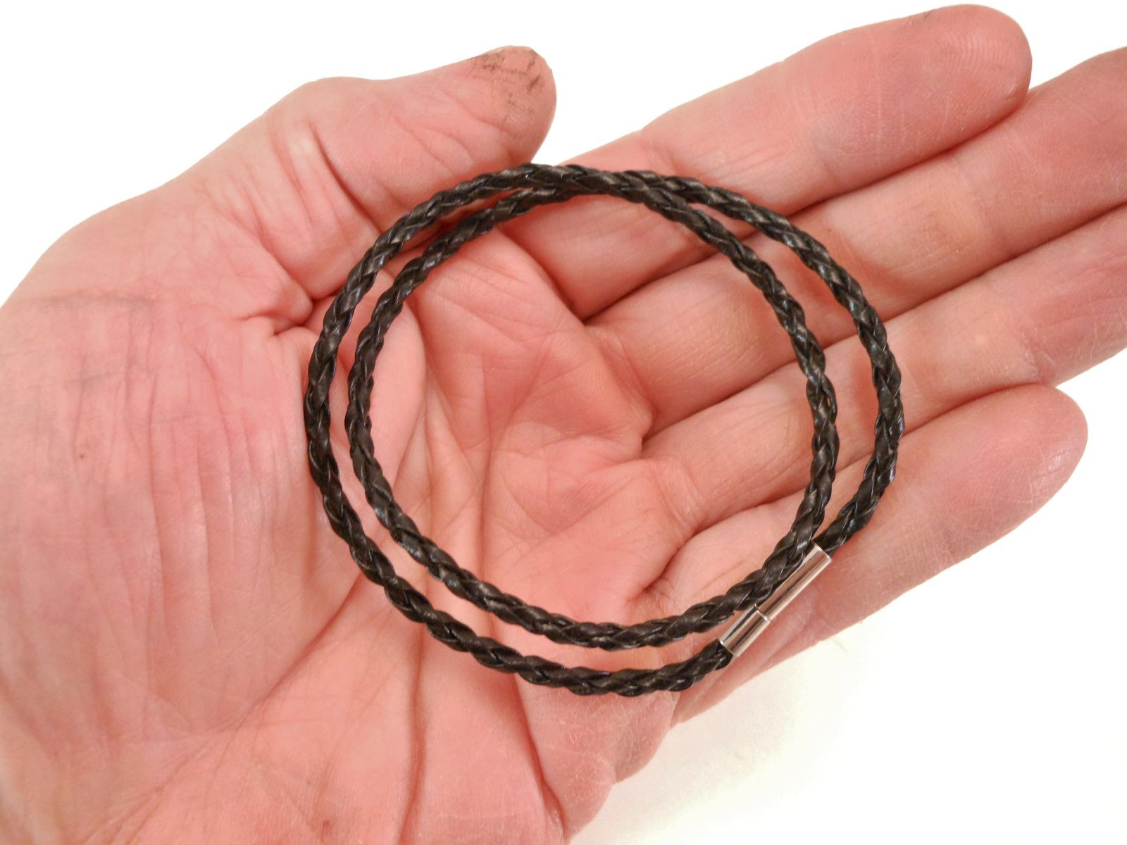 Leather Braided 3mm Black Surfer Necklace Cord w/ Bayonet Clasp
