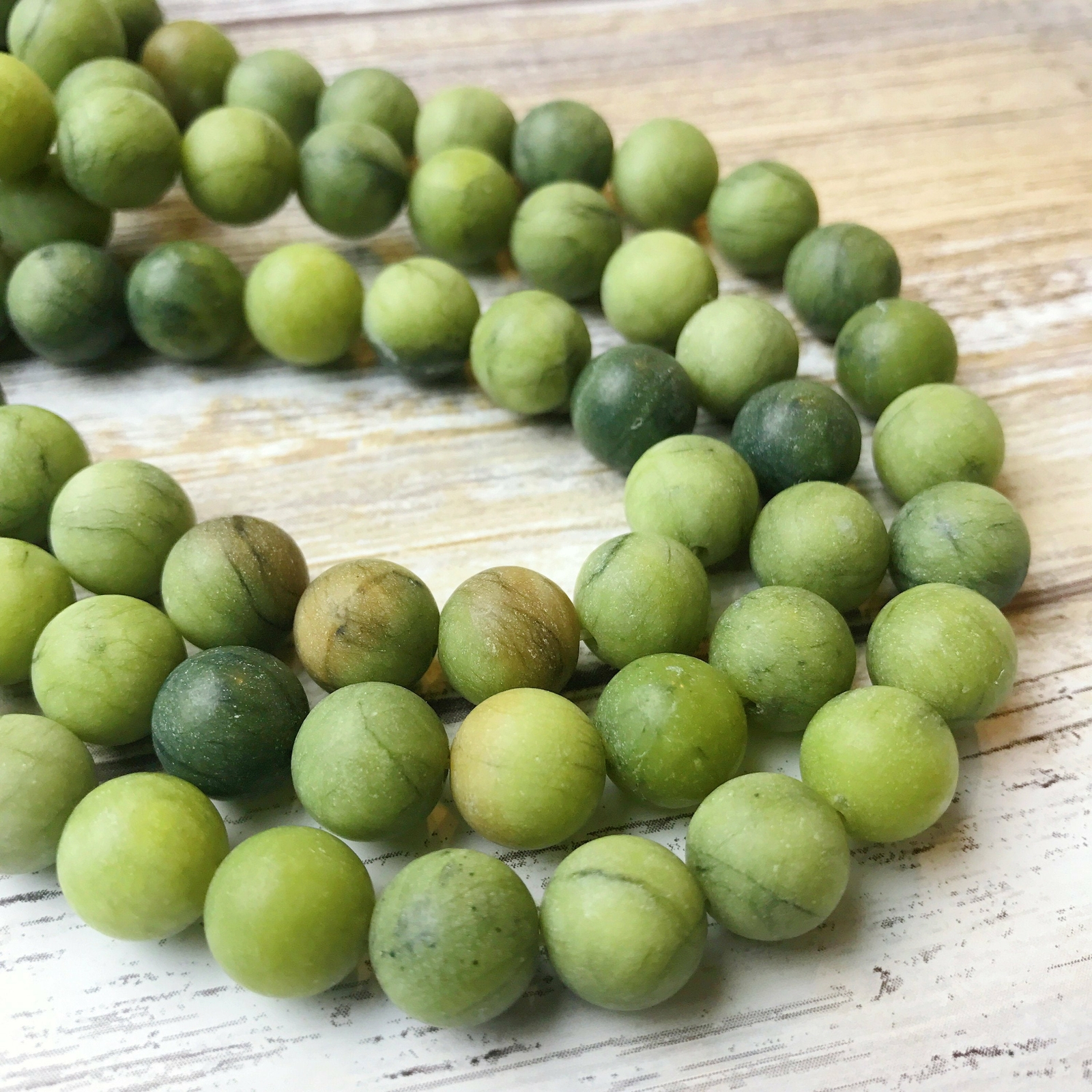 Natural Green Jade Matte Round Beads 4mm 6mm 8mm 10mm 12mm 15.5″ Strand