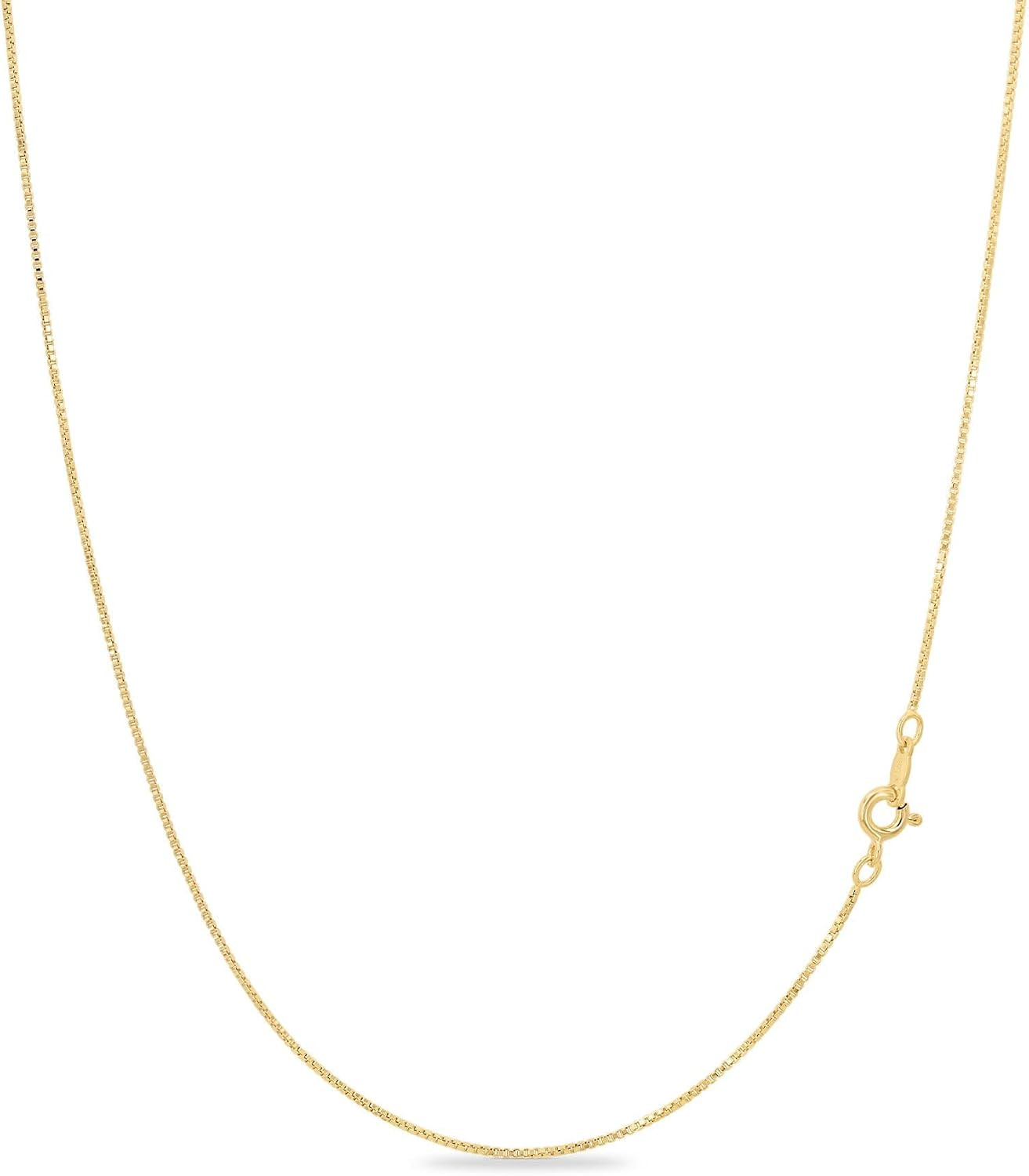 18K Gold Plated 925 Sterling Silver Box Chain Necklace for Women, 1Mm Thin & Stu