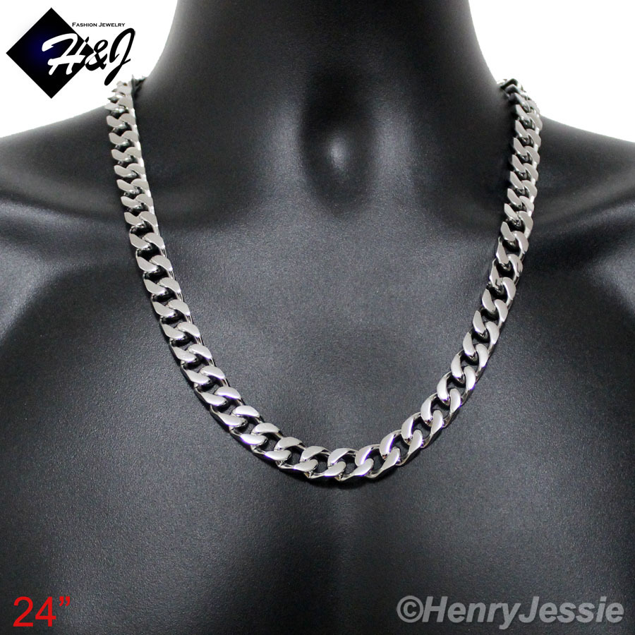24″MEN’s Stainless Steel HEAVY WIDE 11mm Silver Cuban Curb Chain Necklace