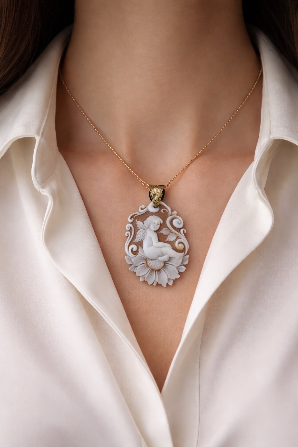 CAMEO PENDANT -SILVER -PUTTINO -Sardonic cameo