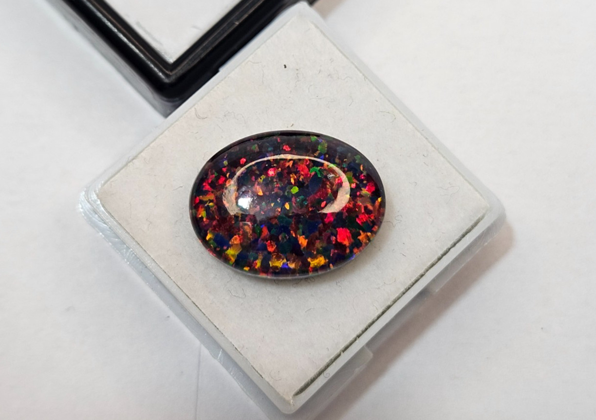 Australian Natural Black Fire Opal 6-7 Ct Oval Cabochon Loose Gemstone FR-084