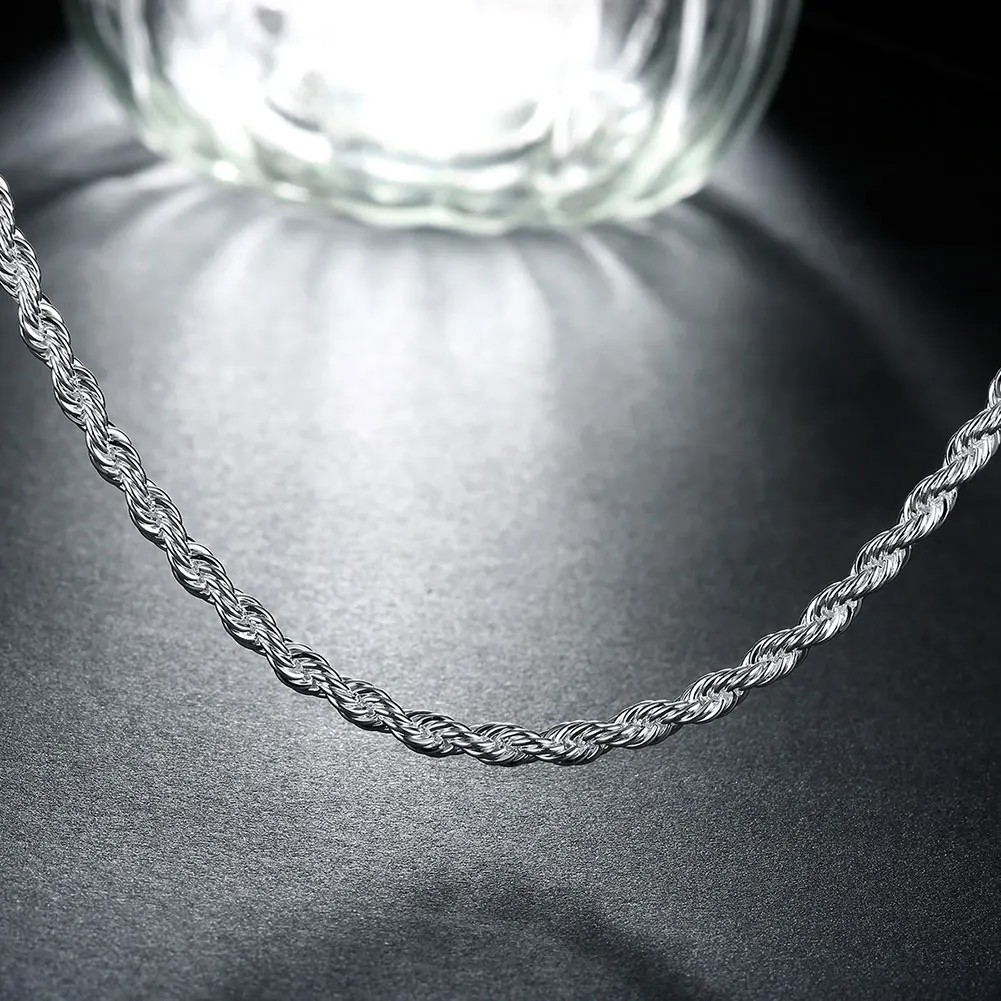 4mm Diamond Cut Solid 925 Sterling Silver Italian Rope Chain Men’s Necklace**