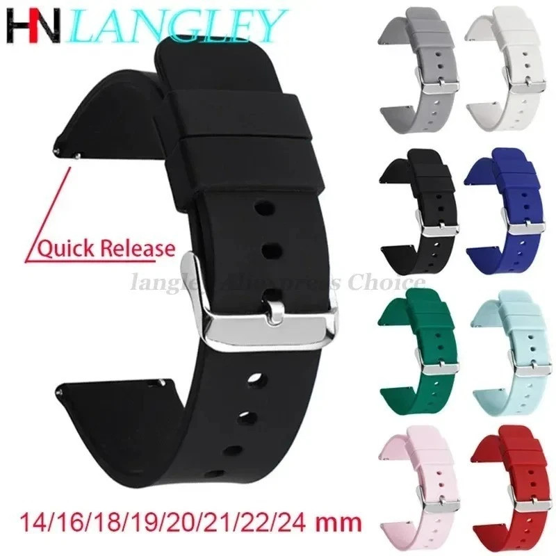 Silicone Watch Strap 14mm 16 18 19 20mm 21 22mm 24mm Waterproof Soft Rubber Band