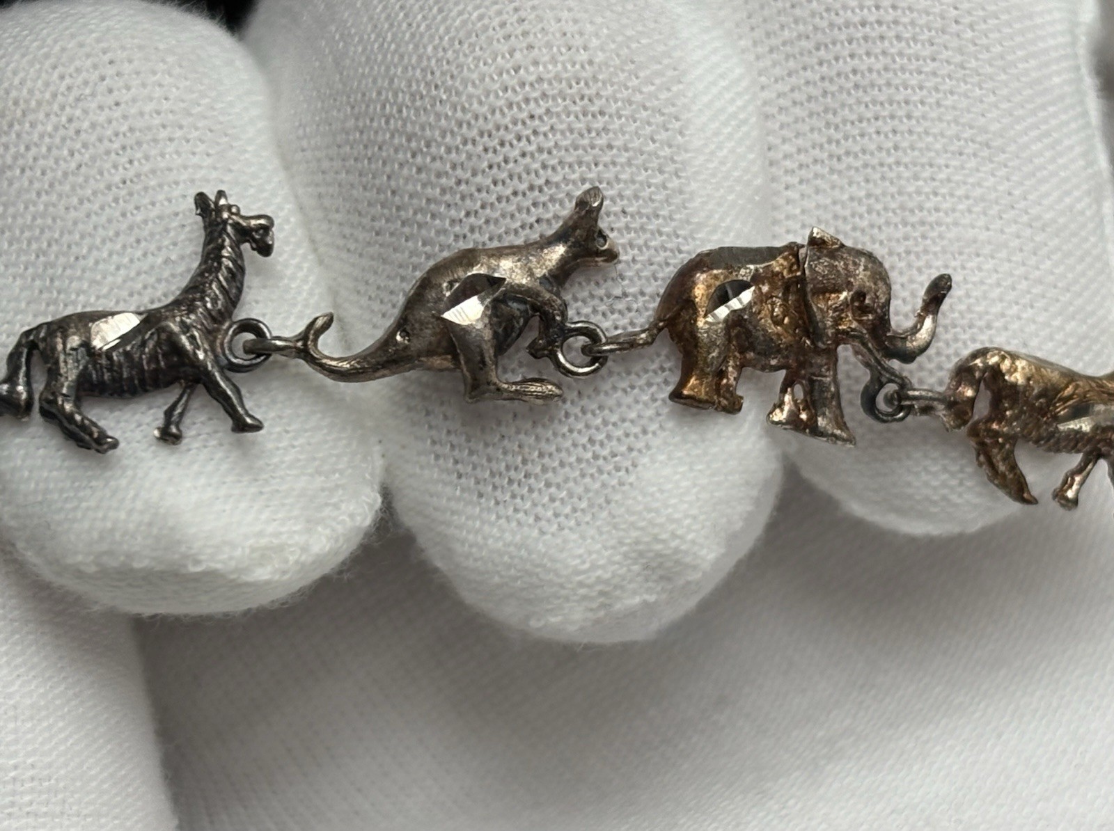 VTG Sterling Silver Noah’s Ark Bracelet 7.5in Diamond Cut LOVELY Ladies 925 JT