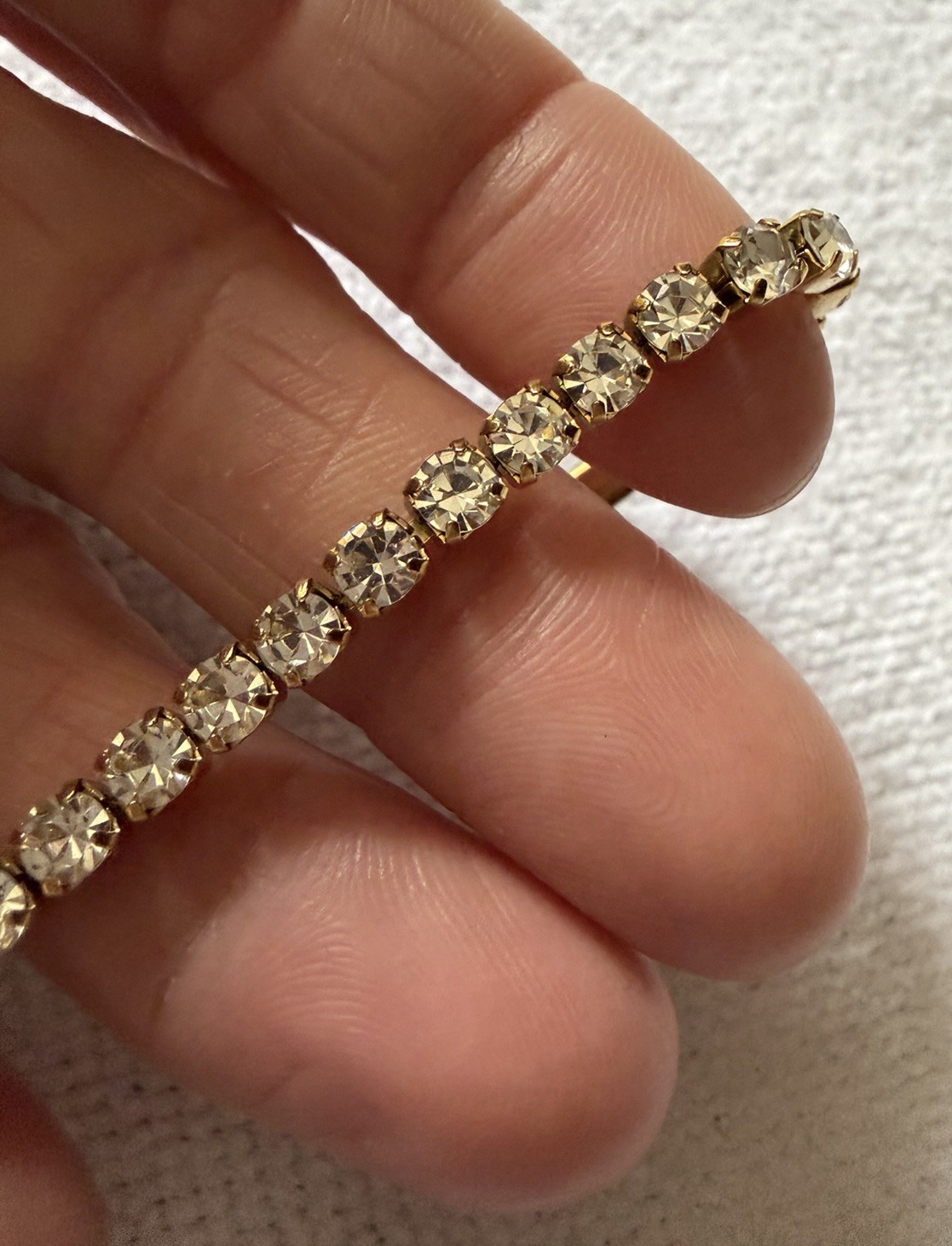 7” with 2” ext Gold over S. steel, stamped Tennis Bracelet