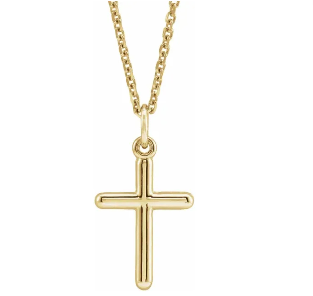 14K Gold Die-Struck Cross Pendant 22.9×12.5 mm w/ Gold-Filled Chain – Bestseller