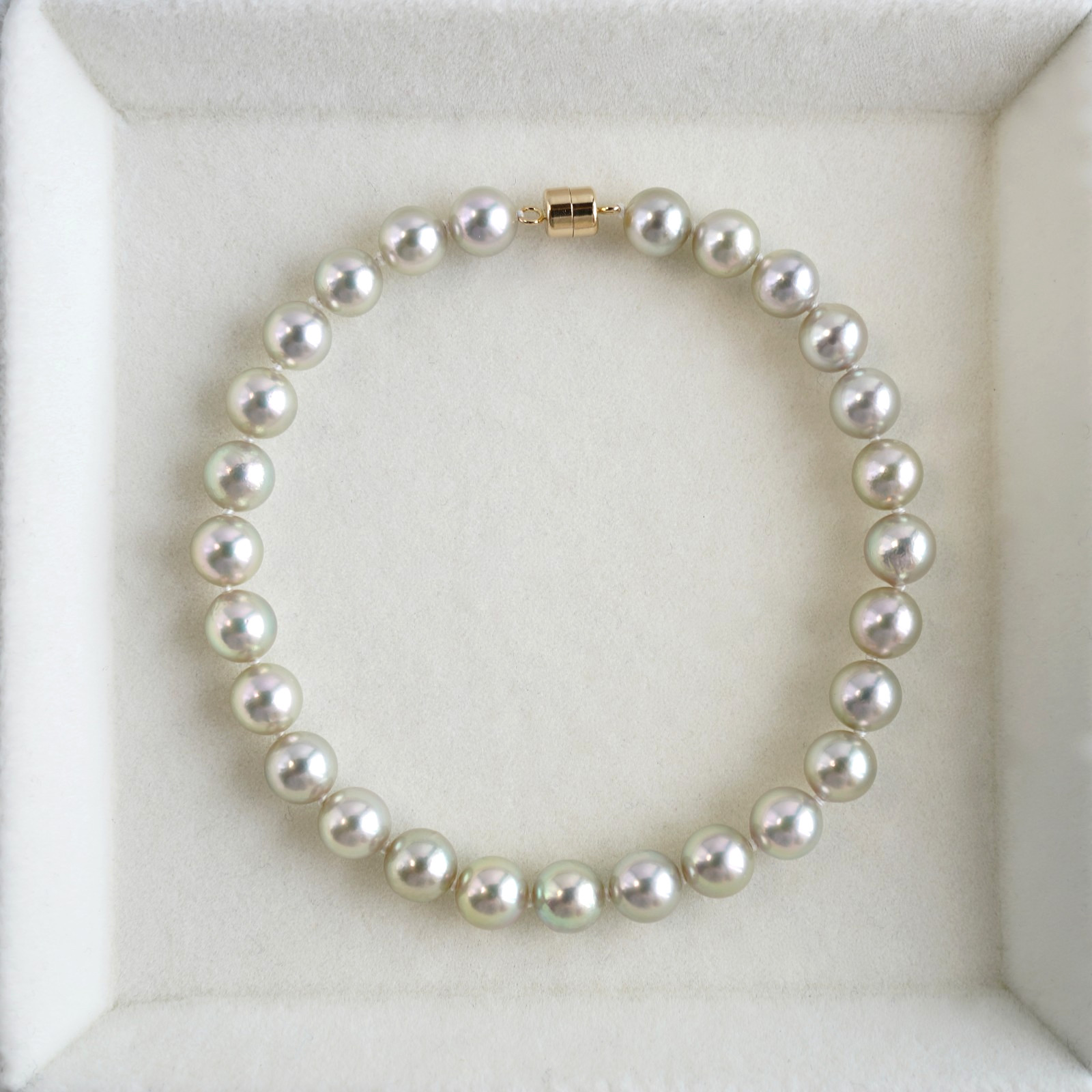 6-6.5mm Round Pistachio Japanese Akoya Pearl Bracelet 14k Magnetic Clasp,7.5″