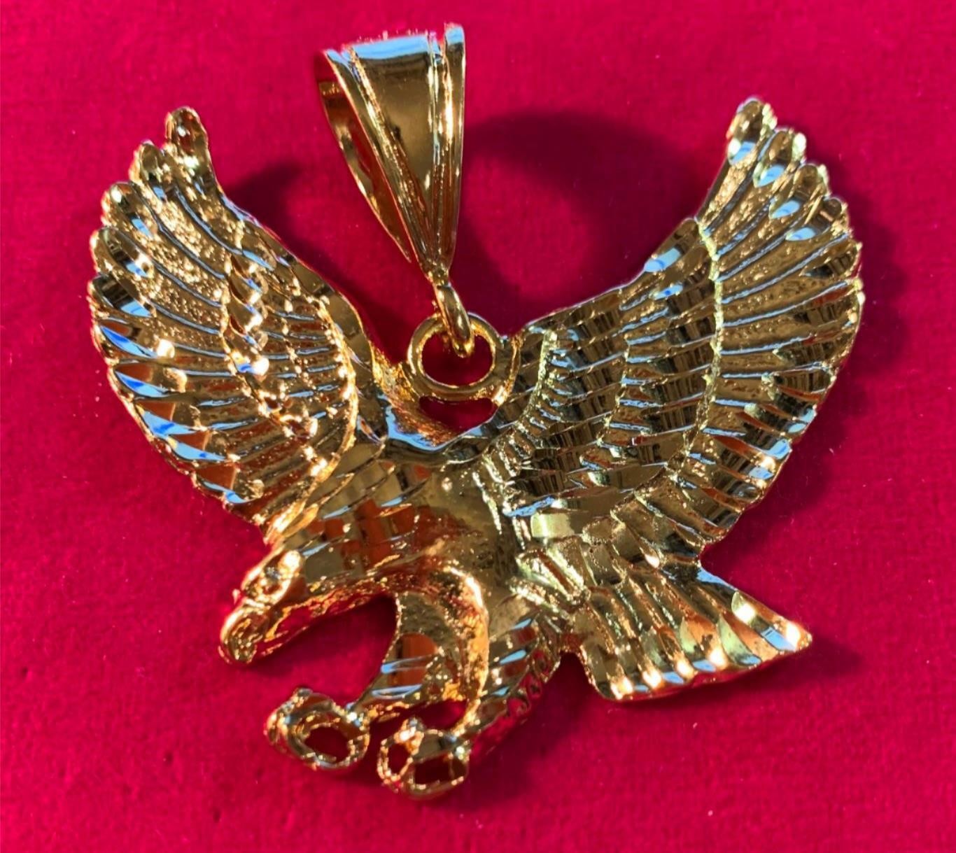 14KT GOLD PLATED LARGE 2″ BY 2″ EAGLE DIAMOND CUT CHARM PENDANT- 7006