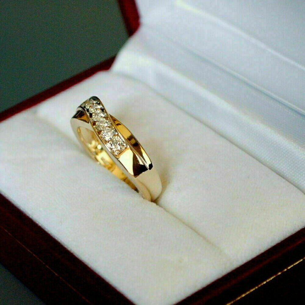 1.00Ct Round Cut Simulated Diamond Wedding Band Ring 14K Yellow Gold Plated