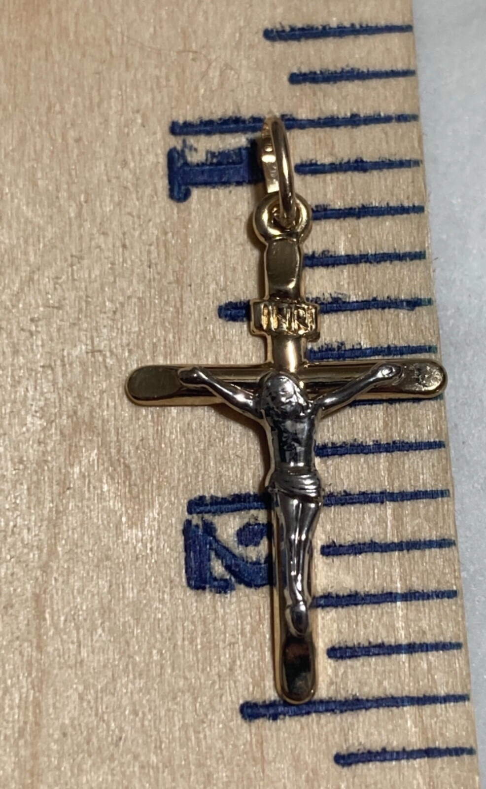 10K Yellow White Gold Solid INRI Crucifix Jesus Cross Pendant BRAND NEW USA
