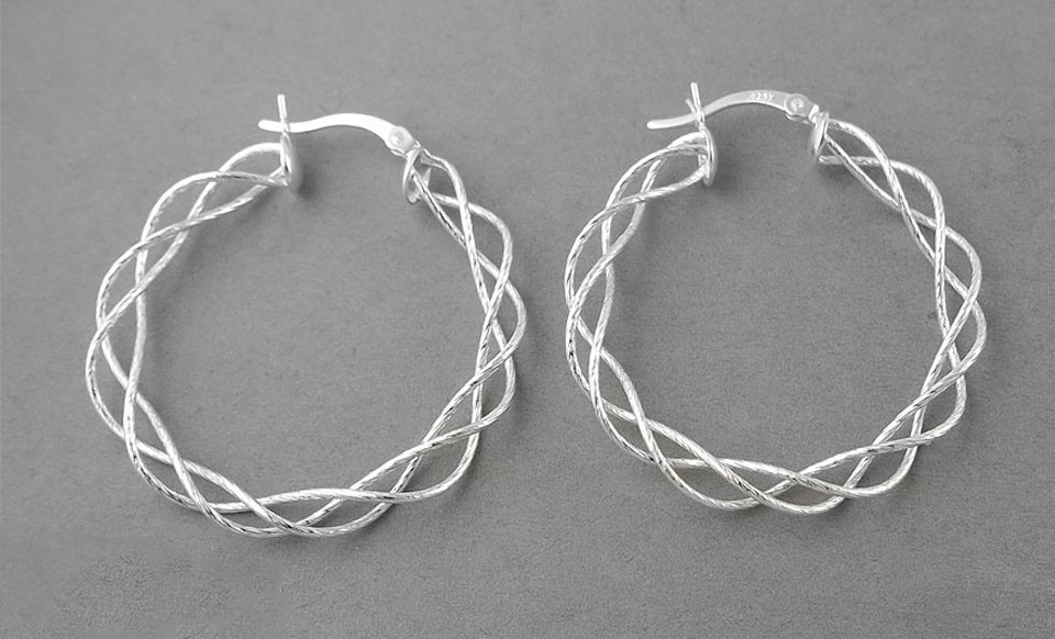 Sterling Silver Twisted Hoop Earrings For Women, Round Hoop Twist Earrings