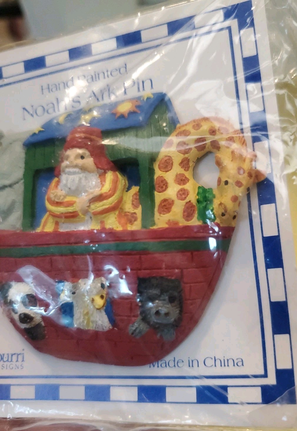 VTG Potpourri Designs Noahs Ark Hand Painted Resin Brooch Pin 3″ x 2.25″