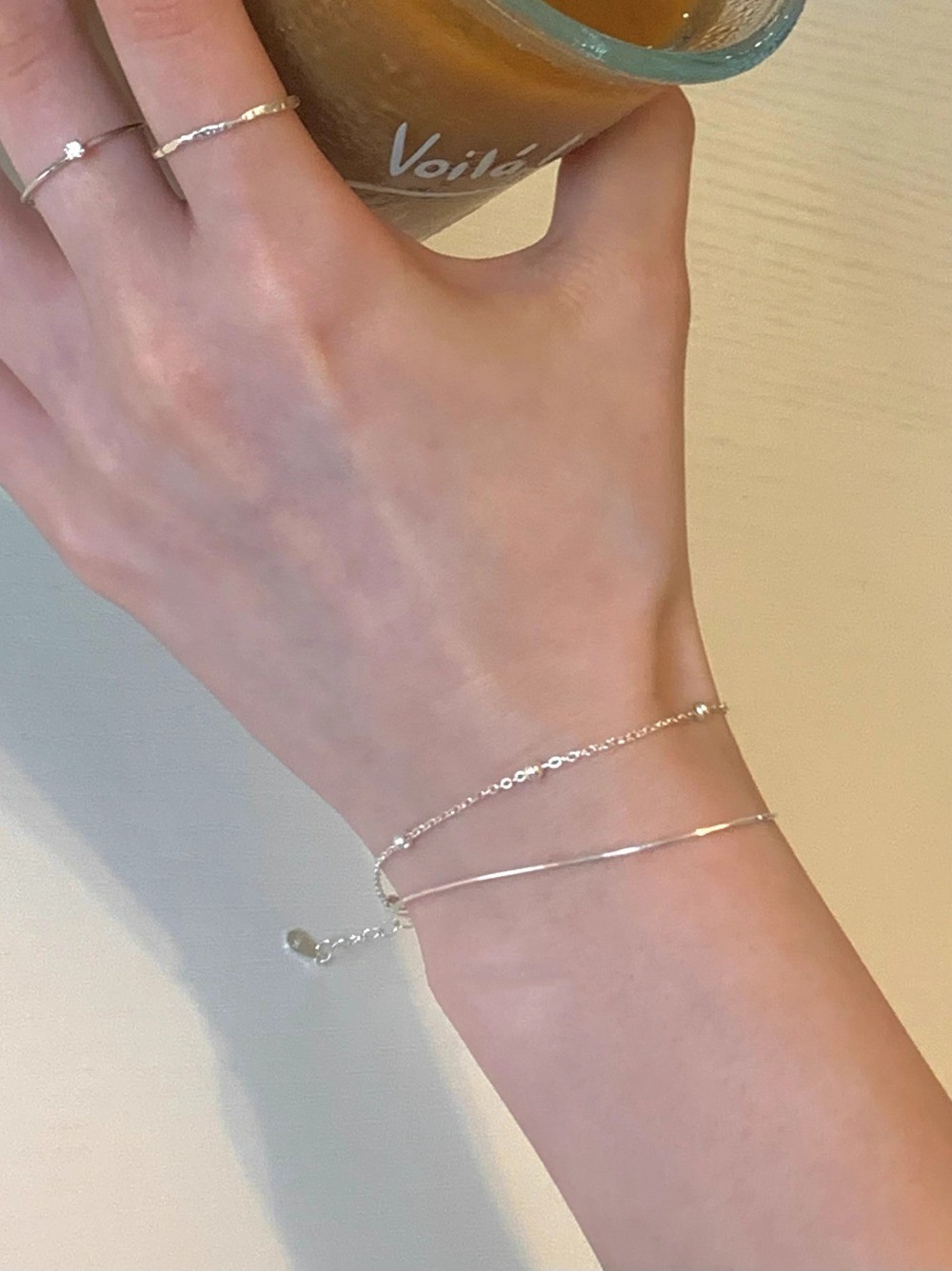Stainless Steel Copper Double-layer Round Bead Snake Bone Chain Thin Bracelet