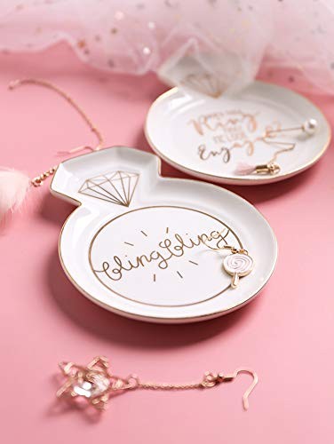 Diamond Ring-Shaped bling bling Engagement Ceramic Trinket Plate and Decorati…
