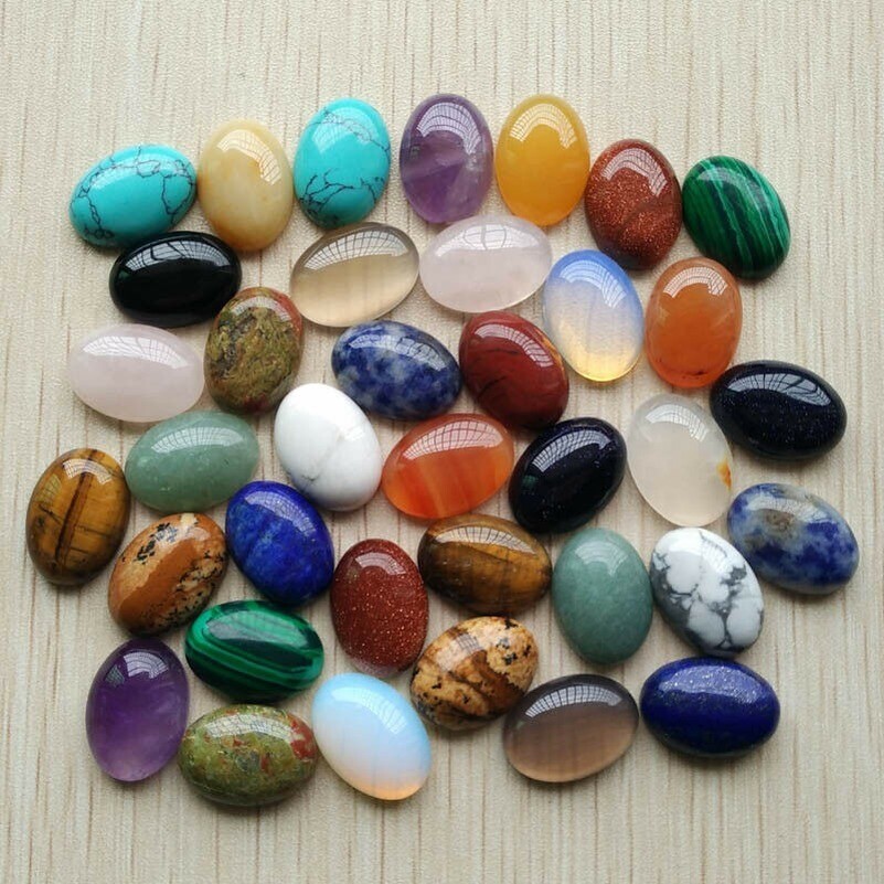 30pcs/lot natural stone mixed Oval CAB CABOCHON stone beads No Holes 13x18mm
