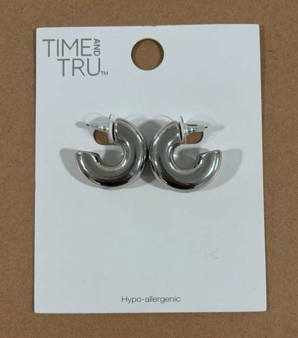 Time and Tru Women’s Chunky Silvertone Bubble Hoop- lightweight