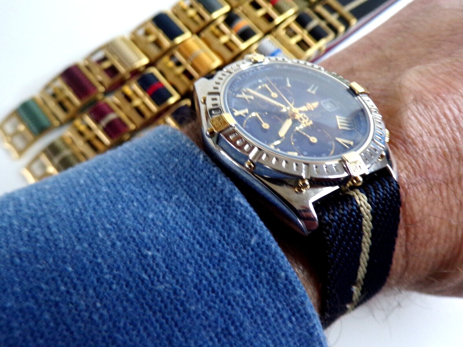 NATO ® 1pc Single Pass Twill Slant nylon GOLD Buckle watch band strap IW SUISSE