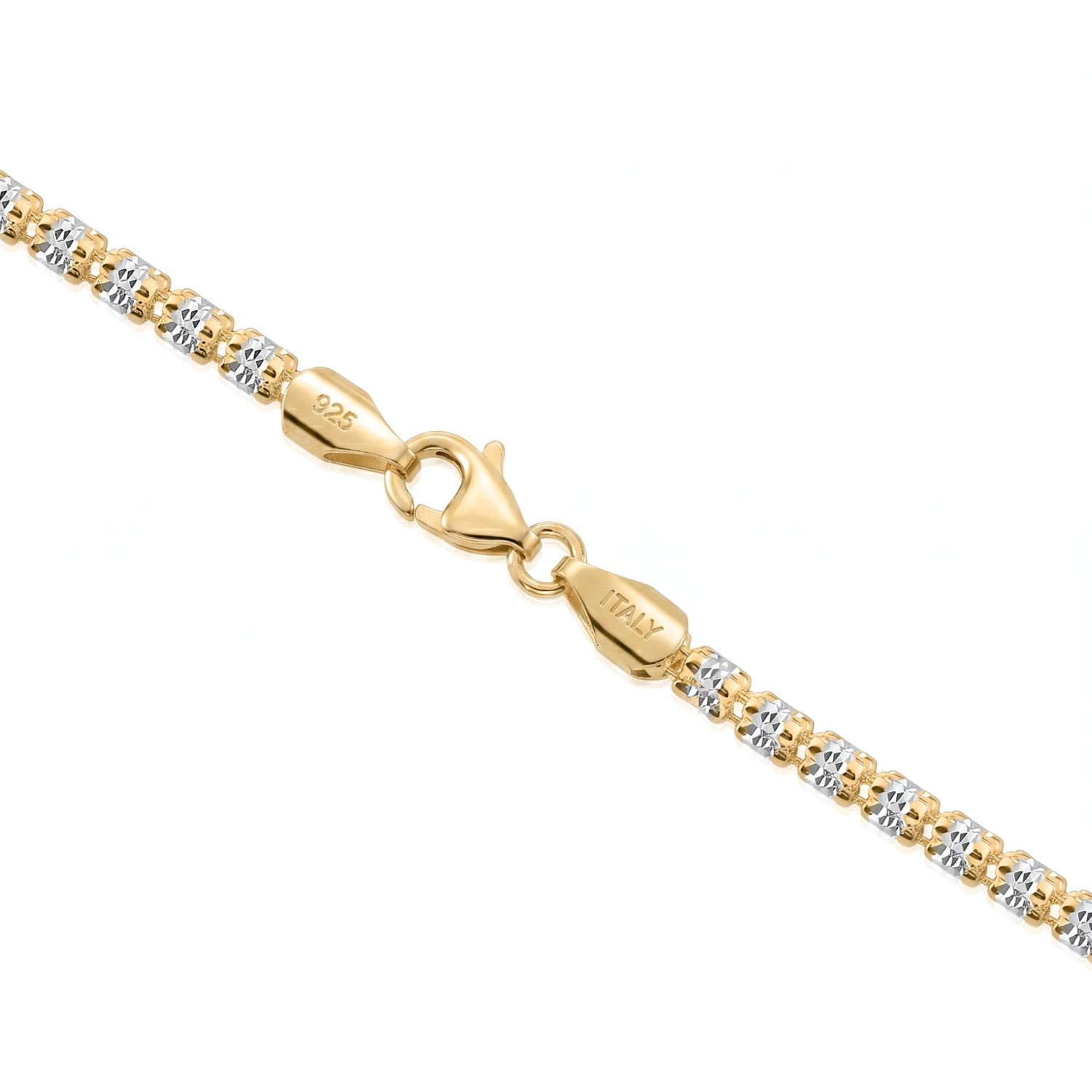 Two-Tone Gold 3mm Diamond-Cut Ice Italian Bracelet 7″-8″ 925 Sterling Silver