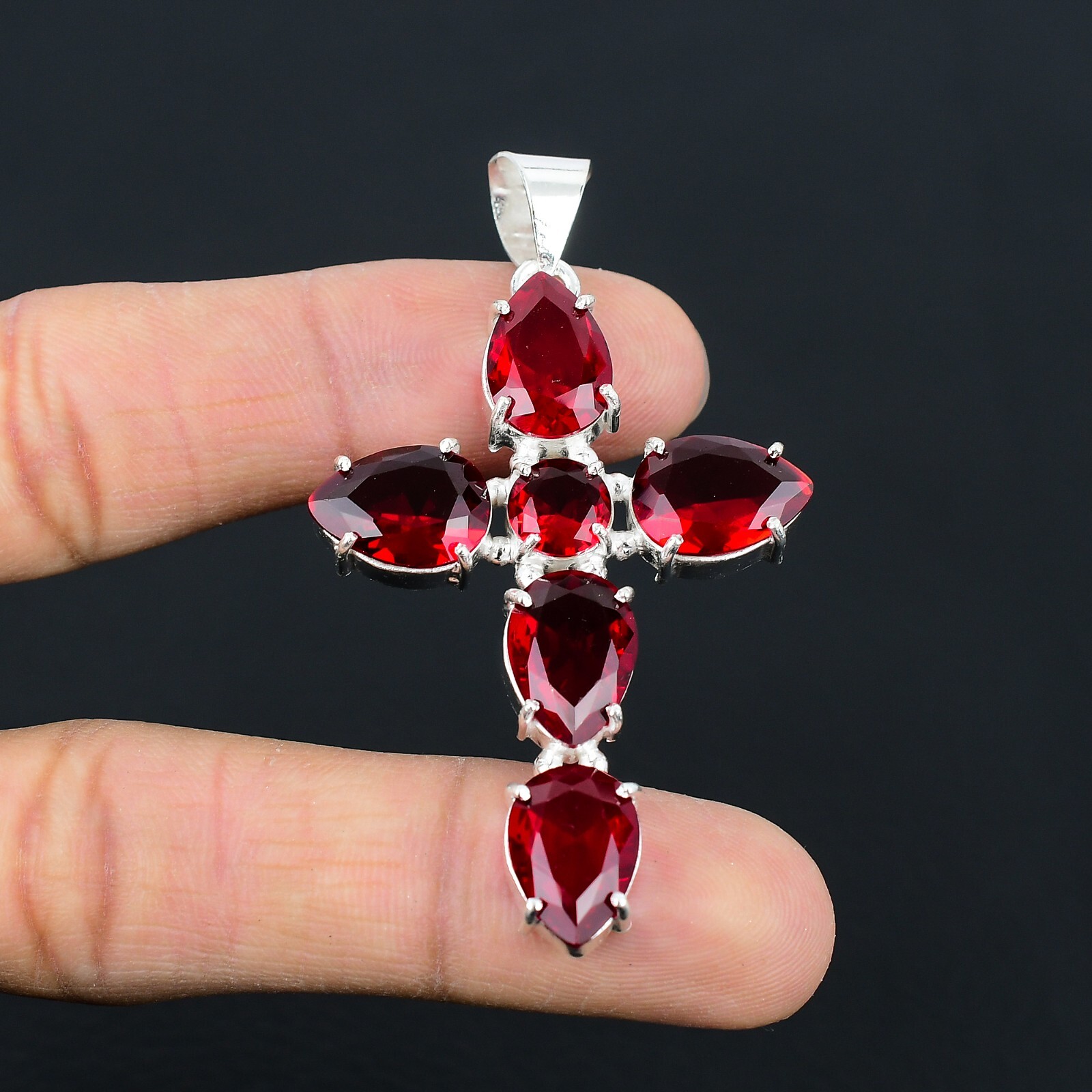 Garnet Ethnic Handmade Cross Design Pendant Jewelry Party Wear 2.6″ CP 007