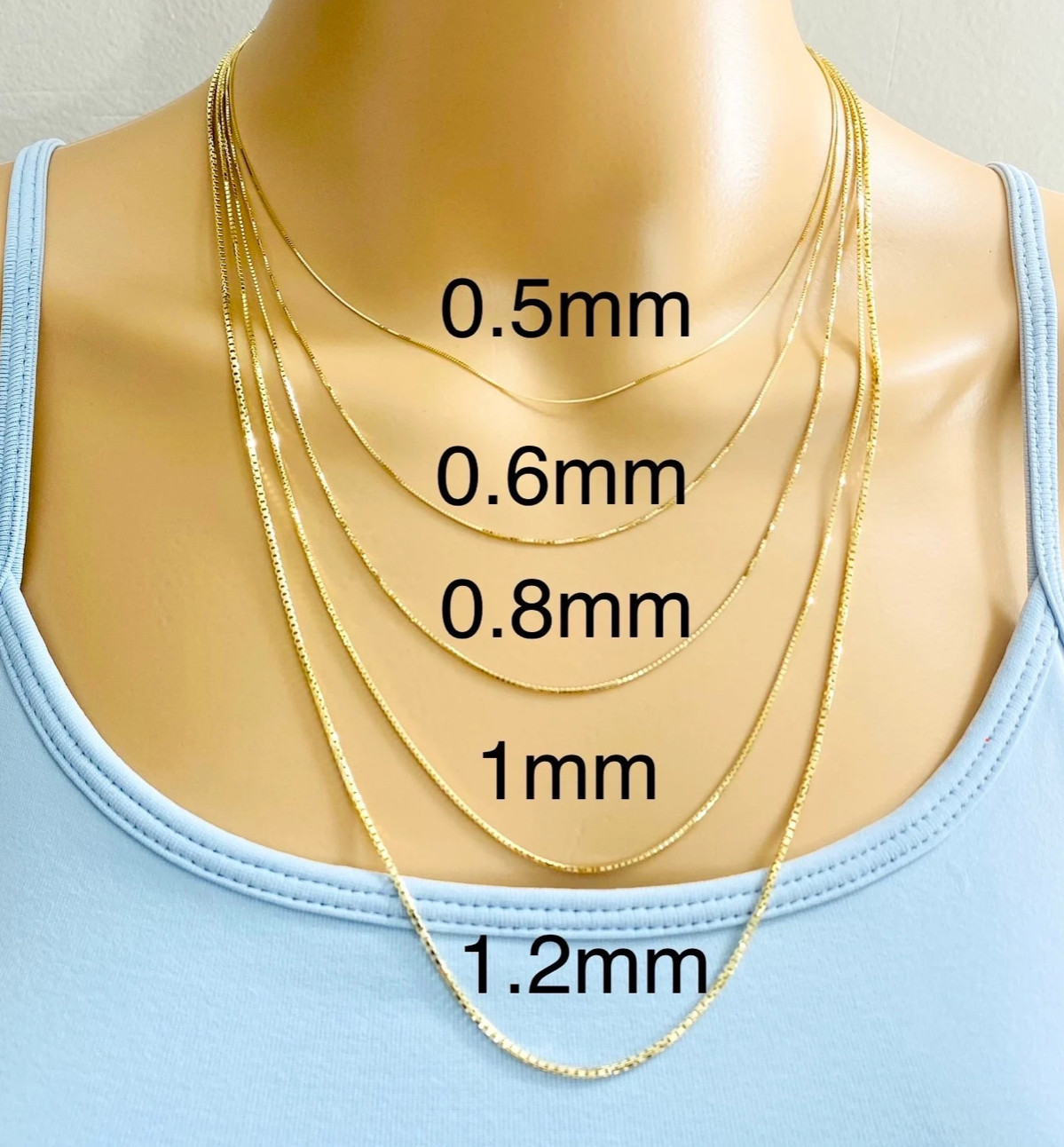 14K Solid Gold Box Chain Necklace – 14k Solid Gold Box Gold Chain – CH473