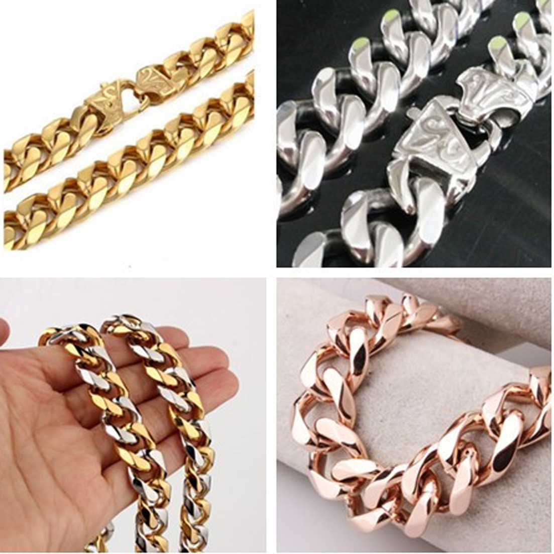 13/15mm Heavy Cut Men’s Chain Stainless Steel Curb Cuban Link Bracelet Necklace