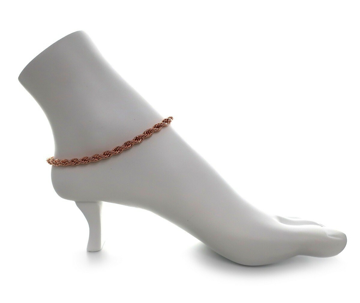 10″ Twist Rope Chain Anklet 5mm Ankle Bracelet 14K Italy Pink Rose Gold Plated