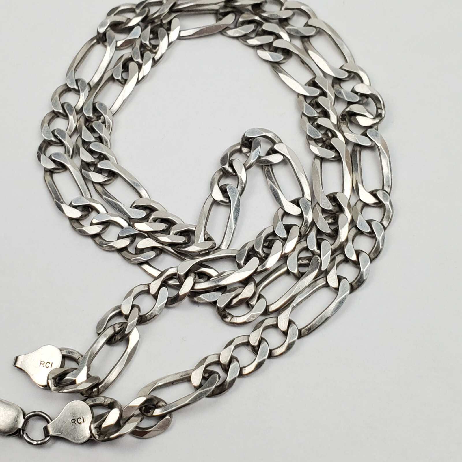 Sterling Silver 925 Figaro Link Chain Necklace 28g 22.5in Heavy Hallmarked